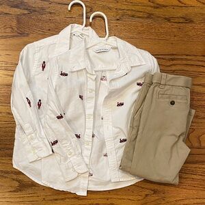 Janie & Jack White Shirt w Toy Soldier Embroidery + White Shirt Train + pants 3